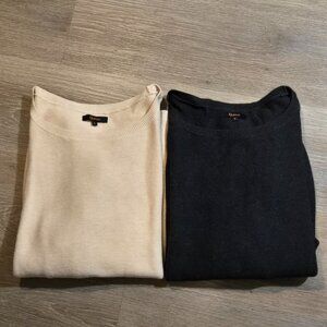 Quince Cotton Cashmere Sweater Lot Of 2 Womens Sz Large Link Stitch Dolman EUC